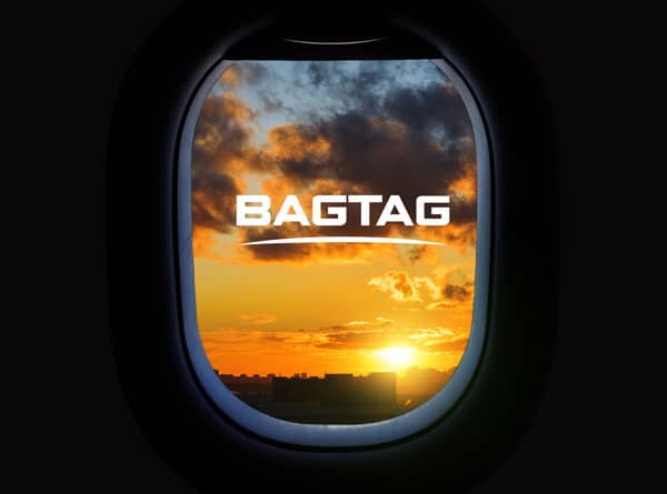 BAGTAG logo in airplane window